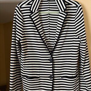 Talbots Knit Black & Cream striped blazer  L